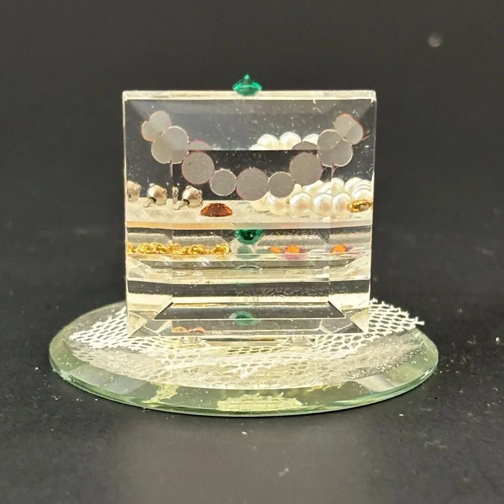 Collectable Crystal Jewelry Box Figurine Mirror Base Miniature Vanity Colorful